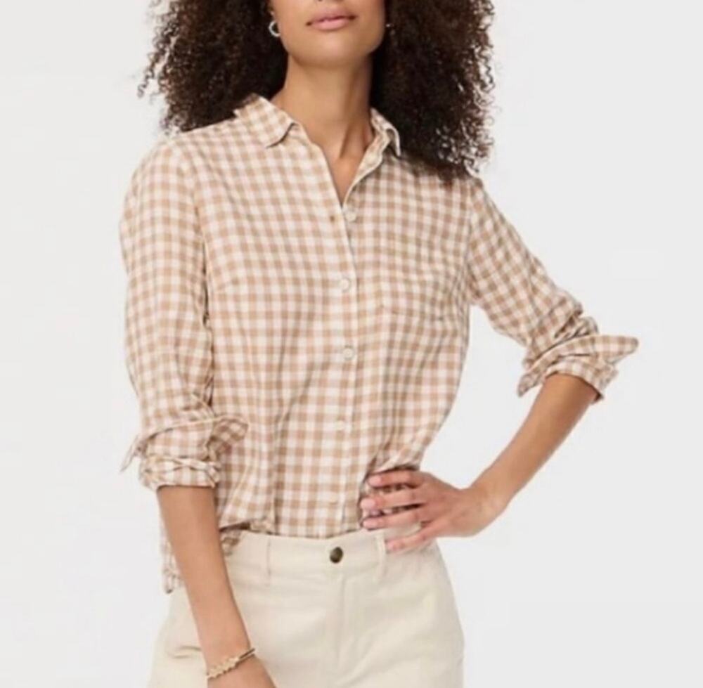 J.Crew Gingham Plaid Button Up Top XS Long Sleeve Rustic Western Farmhouse